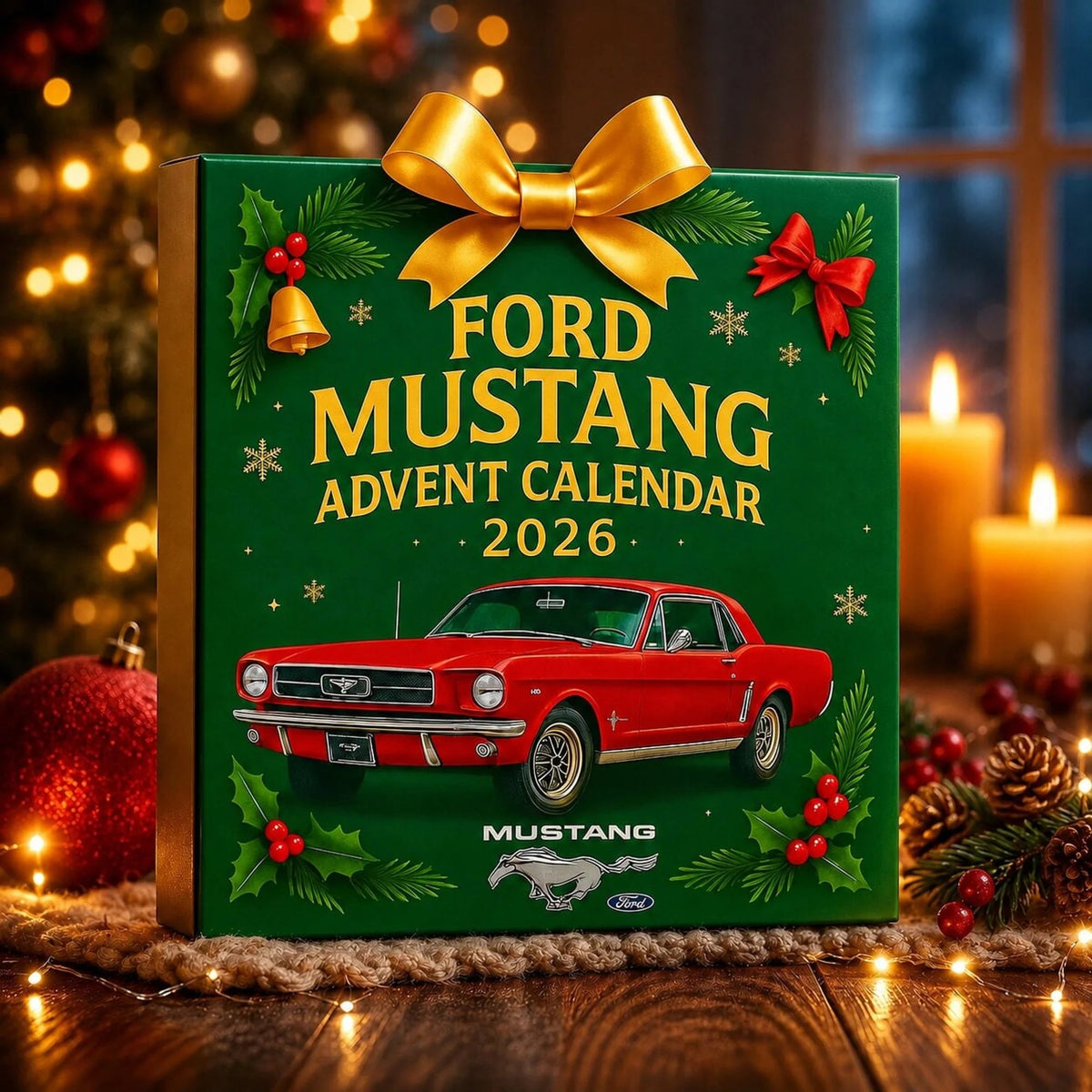 Advent calendar featuring 24 die-cast Mustang model cars, perfect for American muscle car enthusiasts and collectors, suitable for teens and adults. 3