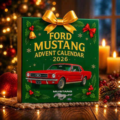 Advent calendar featuring 24 die-cast Mustang model cars, perfect for American muscle car enthusiasts and collectors, suitable for teens and adults. 3