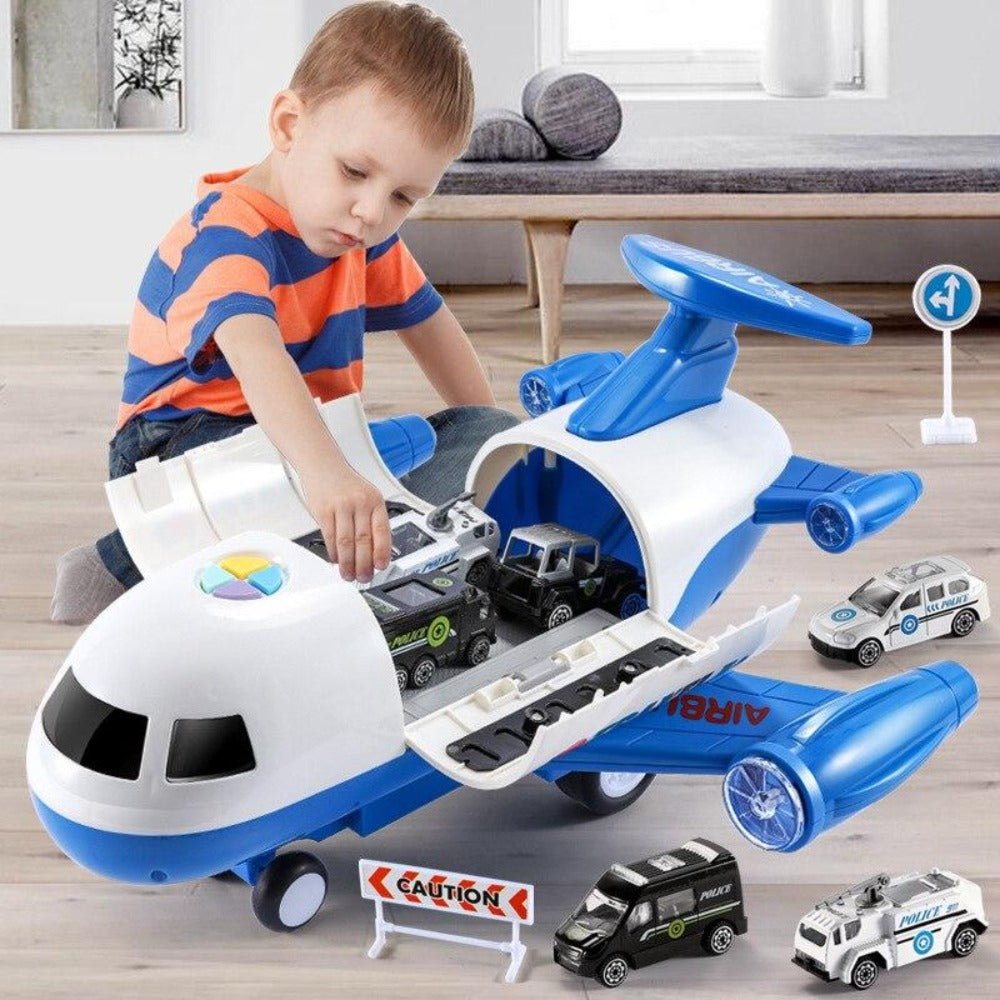 Adventure Plane Set featuring 6 colorful mini construction vehicles designed for kids aged 3-6, made from safe plastic for imaginative play. 1