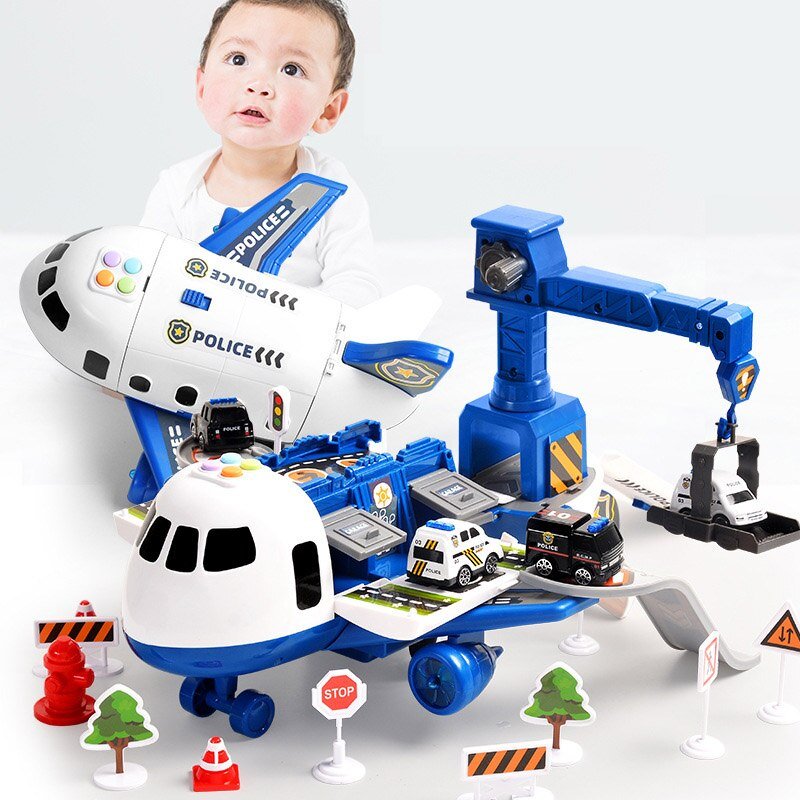 Adventure Plane Set featuring 6 colorful mini construction vehicles designed for kids aged 3-6, made from safe plastic for imaginative play. 3