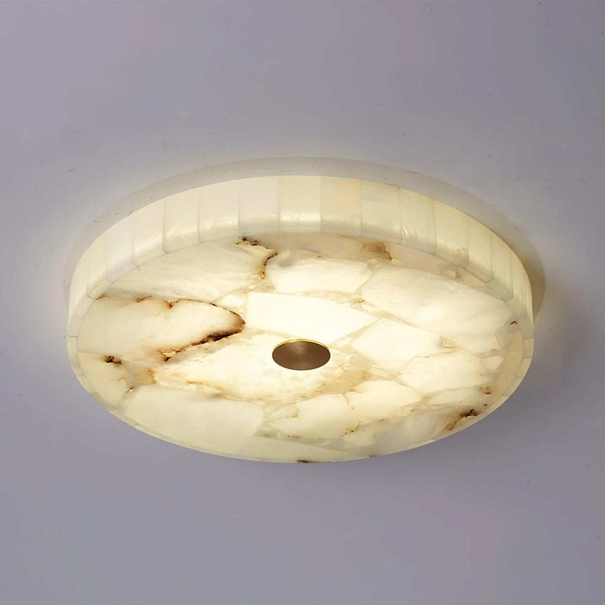 Alabaster flush mount ceiling light featuring a modern design with integrated LED for soft ambient lighting in contemporary interiors. 9