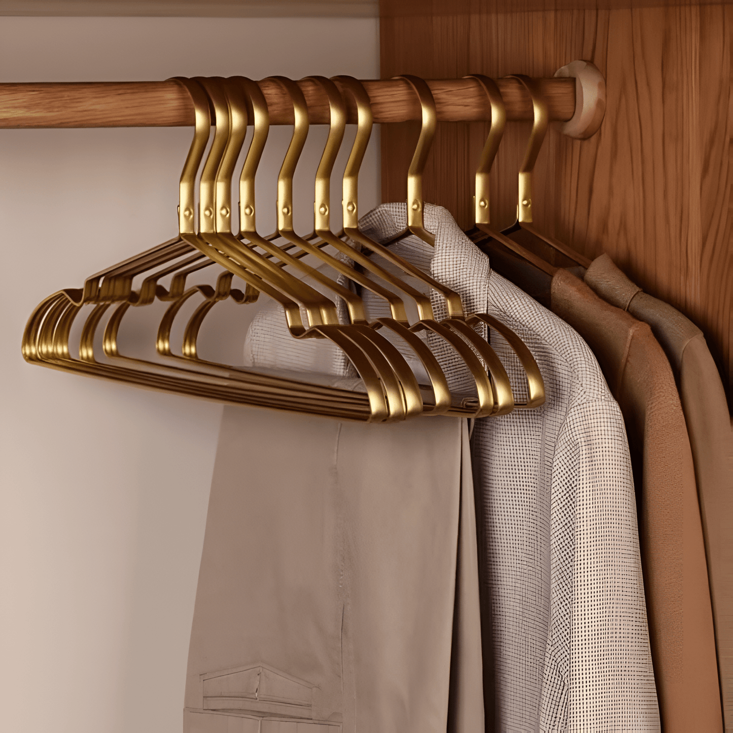 Aluminum clothes hangers with non-slip finish, featuring a space-saving slim design ideal for durable wardrobe organization. 2