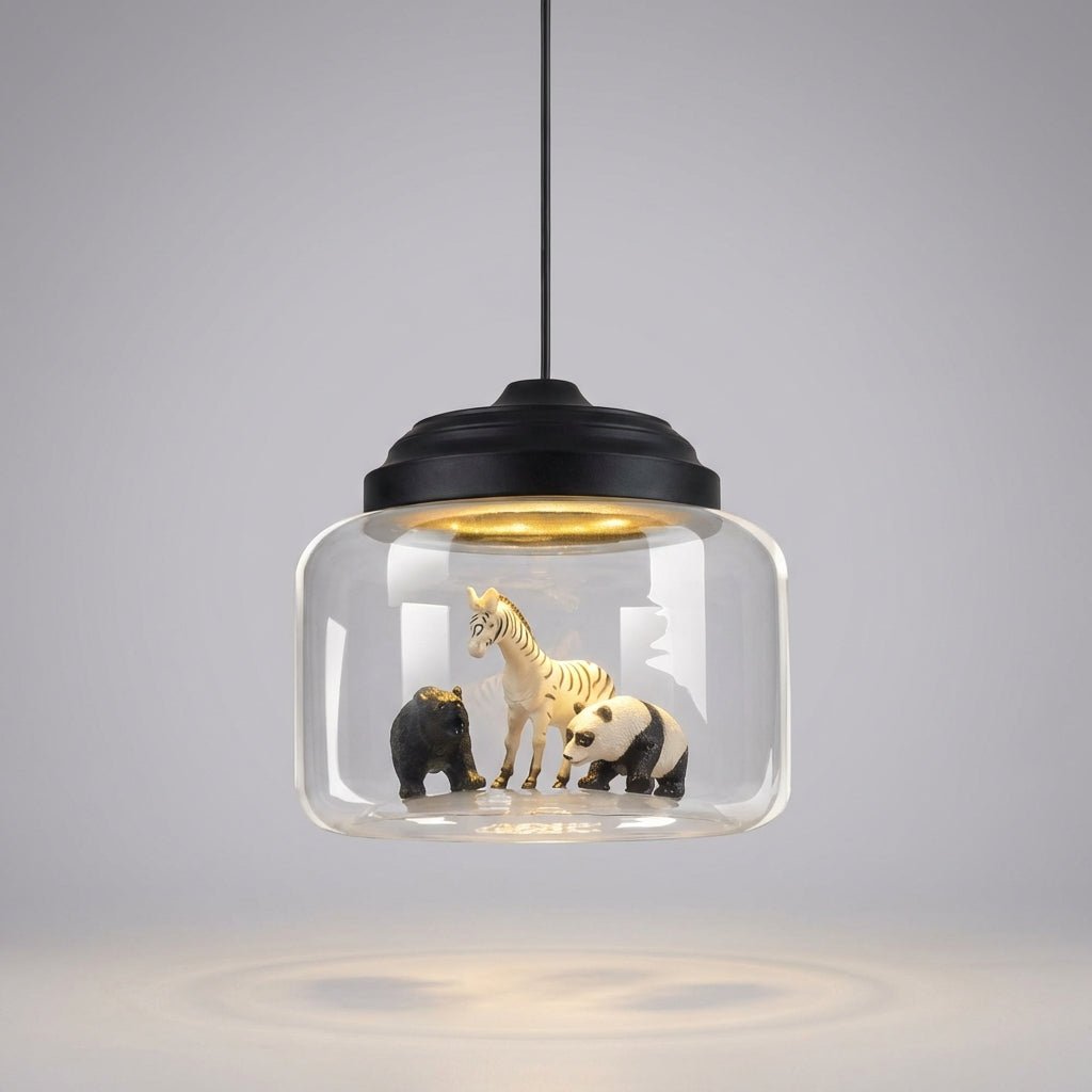 Whimsical animal pendant lamp with adjustable cable and glass shade, perfect LED lighting fixture for kids' rooms, featuring playful design and soft illumination. 2