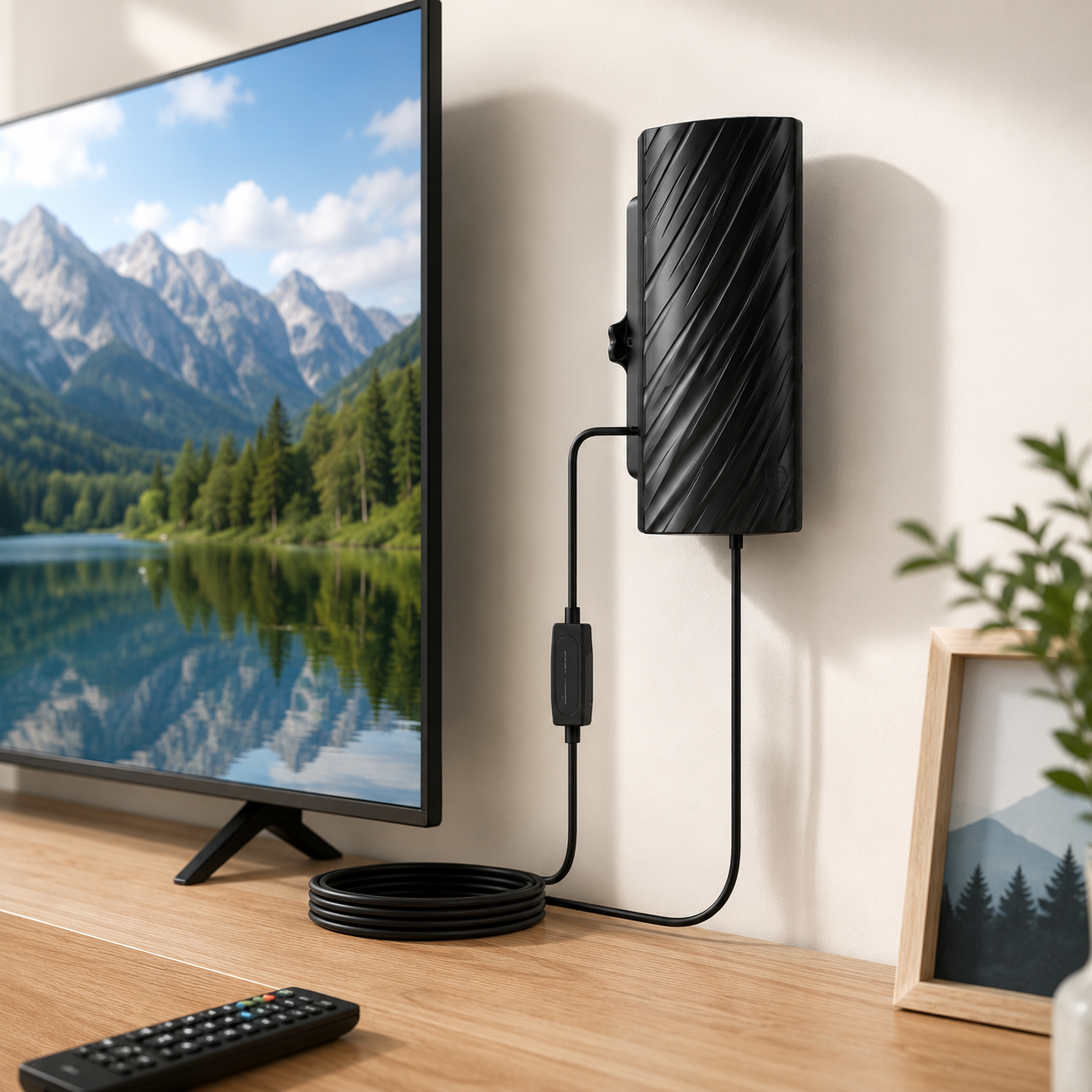 Indoor TV Antenna with 600-Mile Range and 4K Compatibility – Compact High-Gain Digital TV Antenna