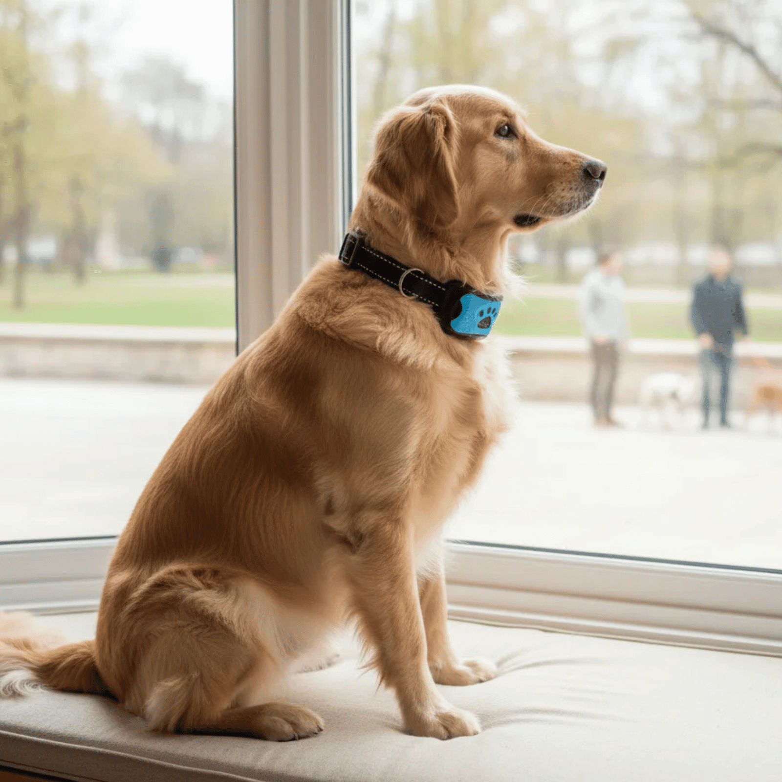 Anti-bark dog collar featuring adjustable vibration modes, designed as a humane training solution suitable for all dog sizes. 1