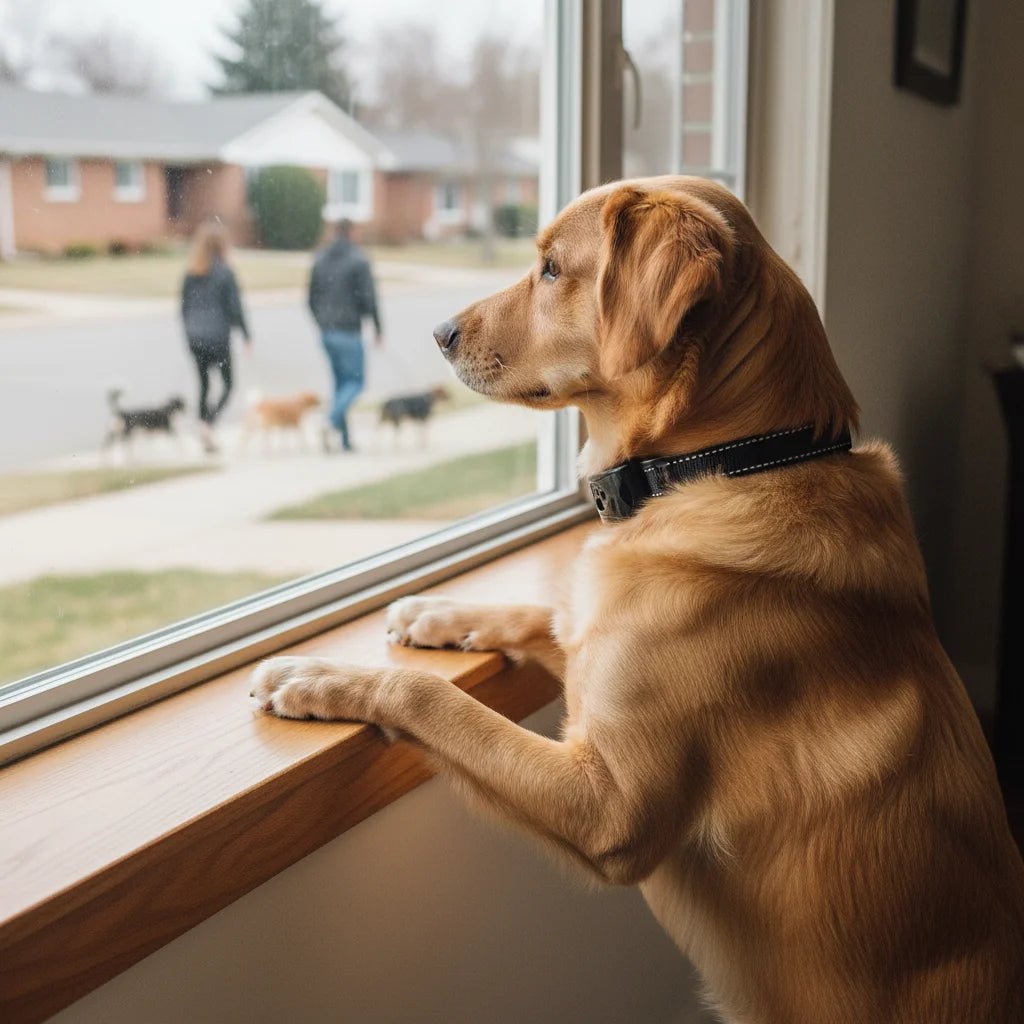 Anti-bark dog collar featuring adjustable vibration modes, designed as a humane training solution suitable for all dog sizes. 4