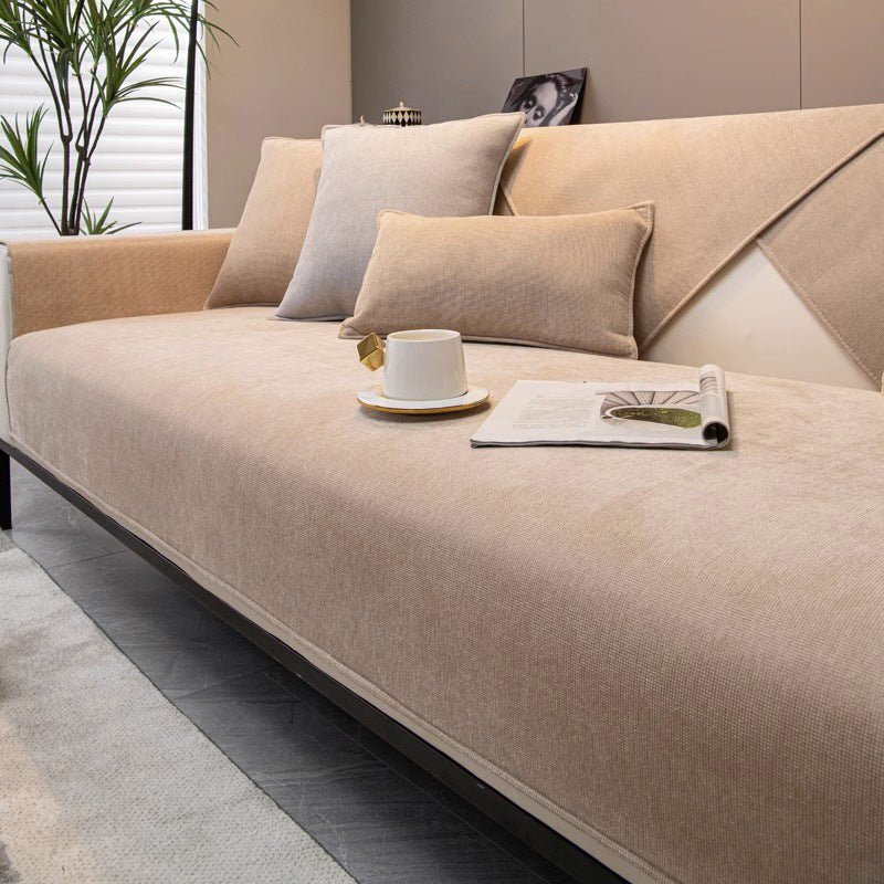 Anti-slip sofa cover designed for pet protection and stain resistance, featuring durable washable fabric and a modern design, available in multiple colors. 4
