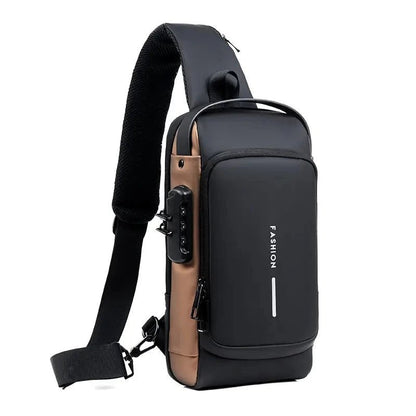 Anti-theft chest bag in black featuring RFID protection and ergonomic design, perfect for secure travel organization. 9