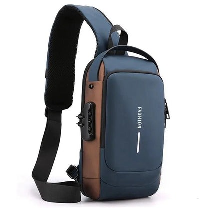 Anti-theft chest bag in black featuring RFID protection and ergonomic design, perfect for secure travel organization. 8