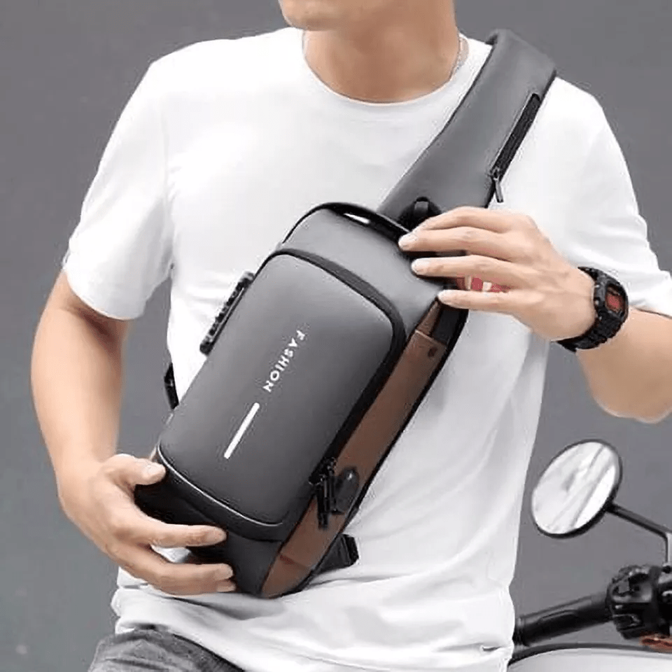 Anti-theft chest bag in black featuring RFID protection and ergonomic design, perfect for secure travel organization. 3