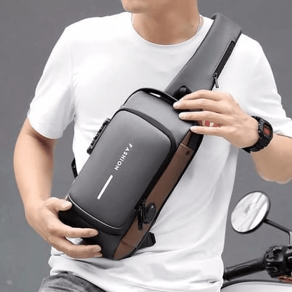 Anti-theft chest bag in black featuring RFID protection and ergonomic design, perfect for secure travel organization. 3