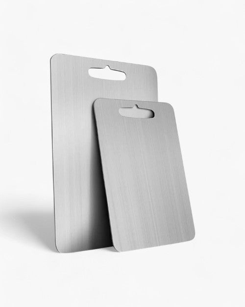 Antibacterial titanium cutting board made of durable aluminum, designed for professional kitchen use, easy to clean, available in multiple sizes. 0