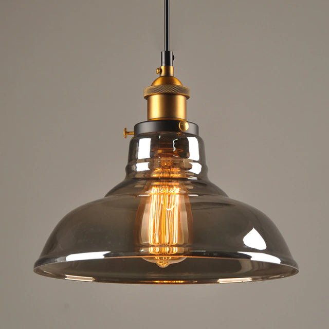 Antique glass pendant lamp featuring a dimmable function, designed in Art Déco style with gray glass and metal accents, ideal for kitchen lighting, 11