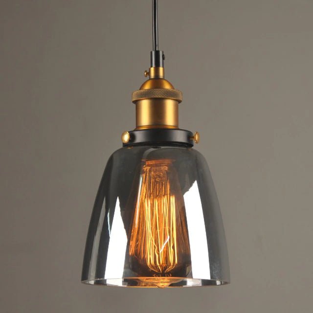 Antique glass pendant lamp featuring a dimmable function, designed in Art Déco style with gray glass and metal accents, ideal for kitchen lighting, 9
