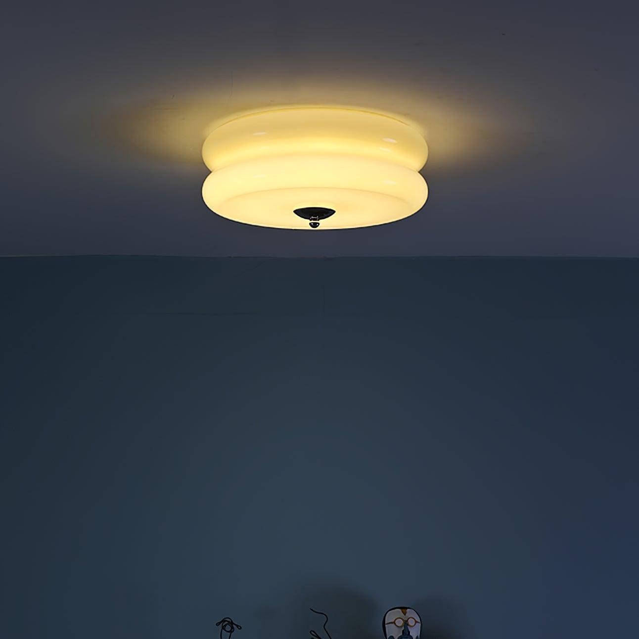 Art Deco ceiling lamp featuring a vintage iron and glass design, equipped with integrated LED light, perfect for illuminating dining rooms. 7