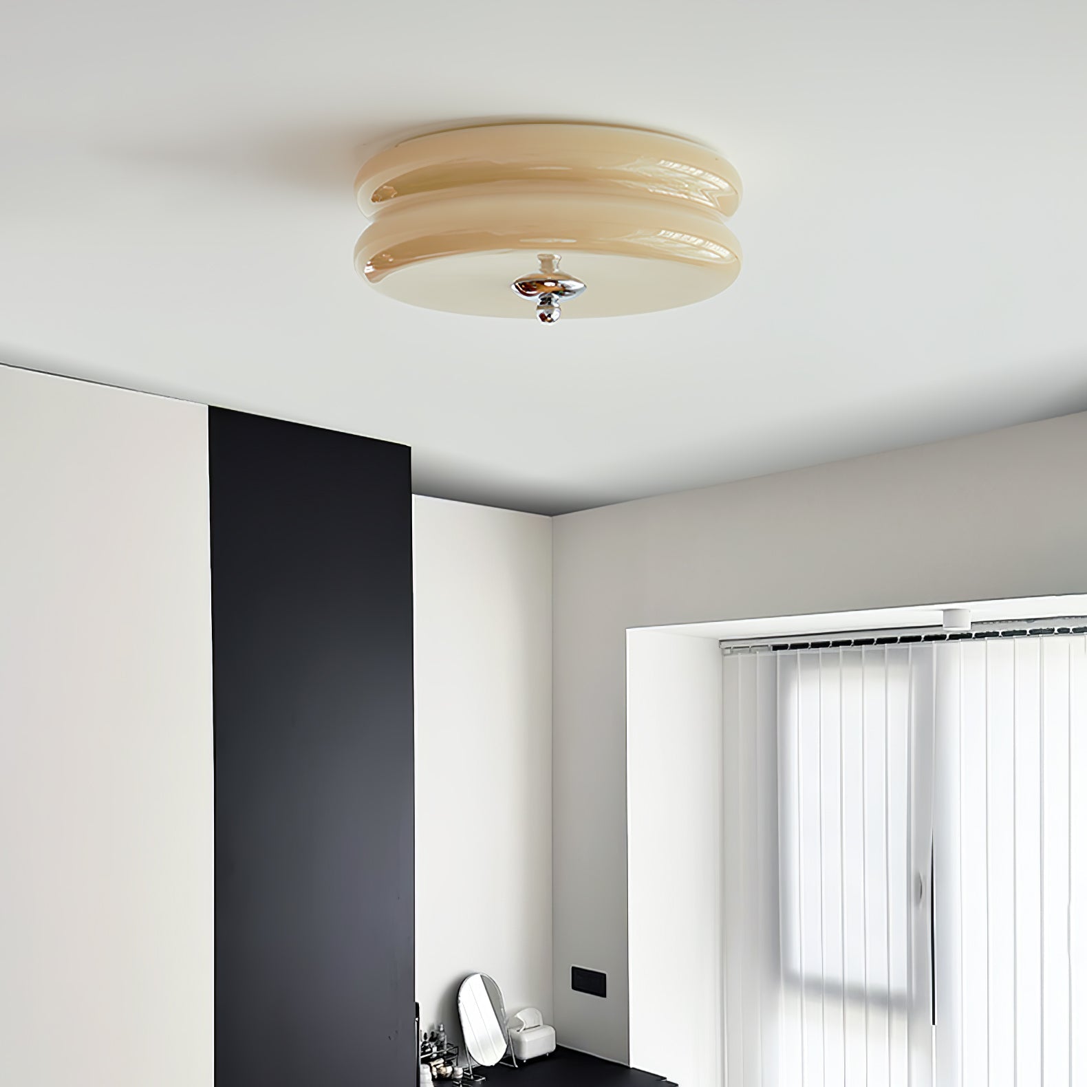 Art Deco ceiling lamp featuring a vintage iron and glass design, equipped with integrated LED light, perfect for illuminating dining rooms. 8