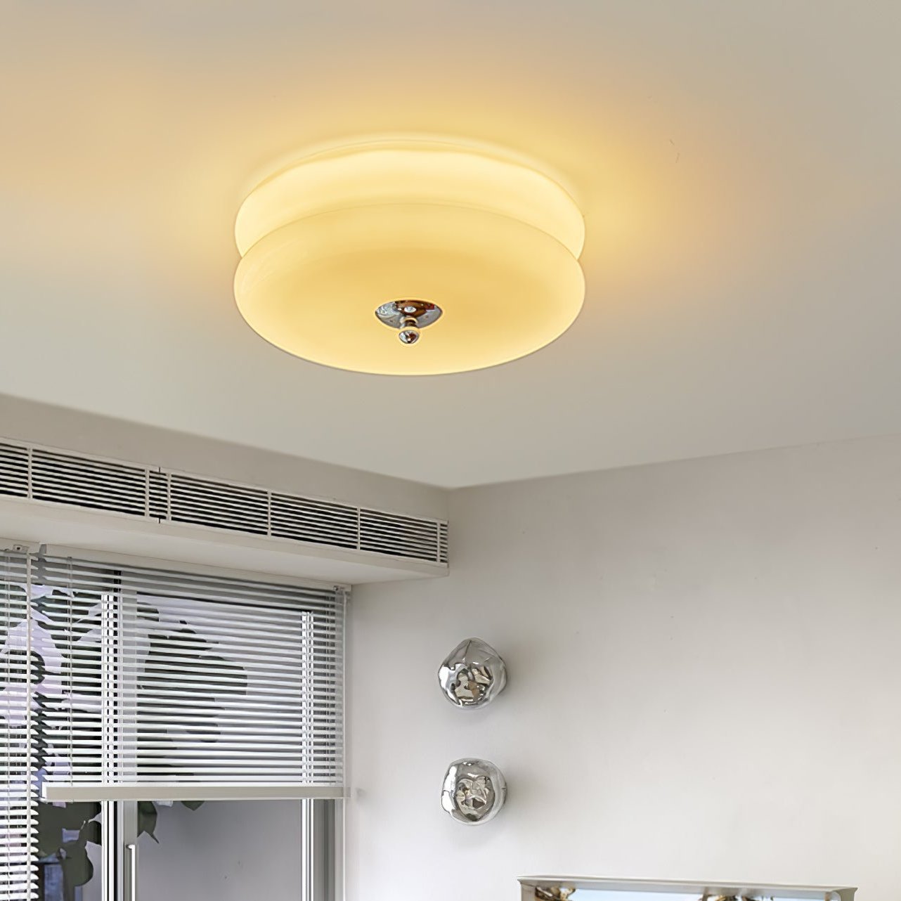 Art Deco ceiling lamp featuring a vintage iron and glass design, equipped with integrated LED light, perfect for illuminating dining rooms. 2