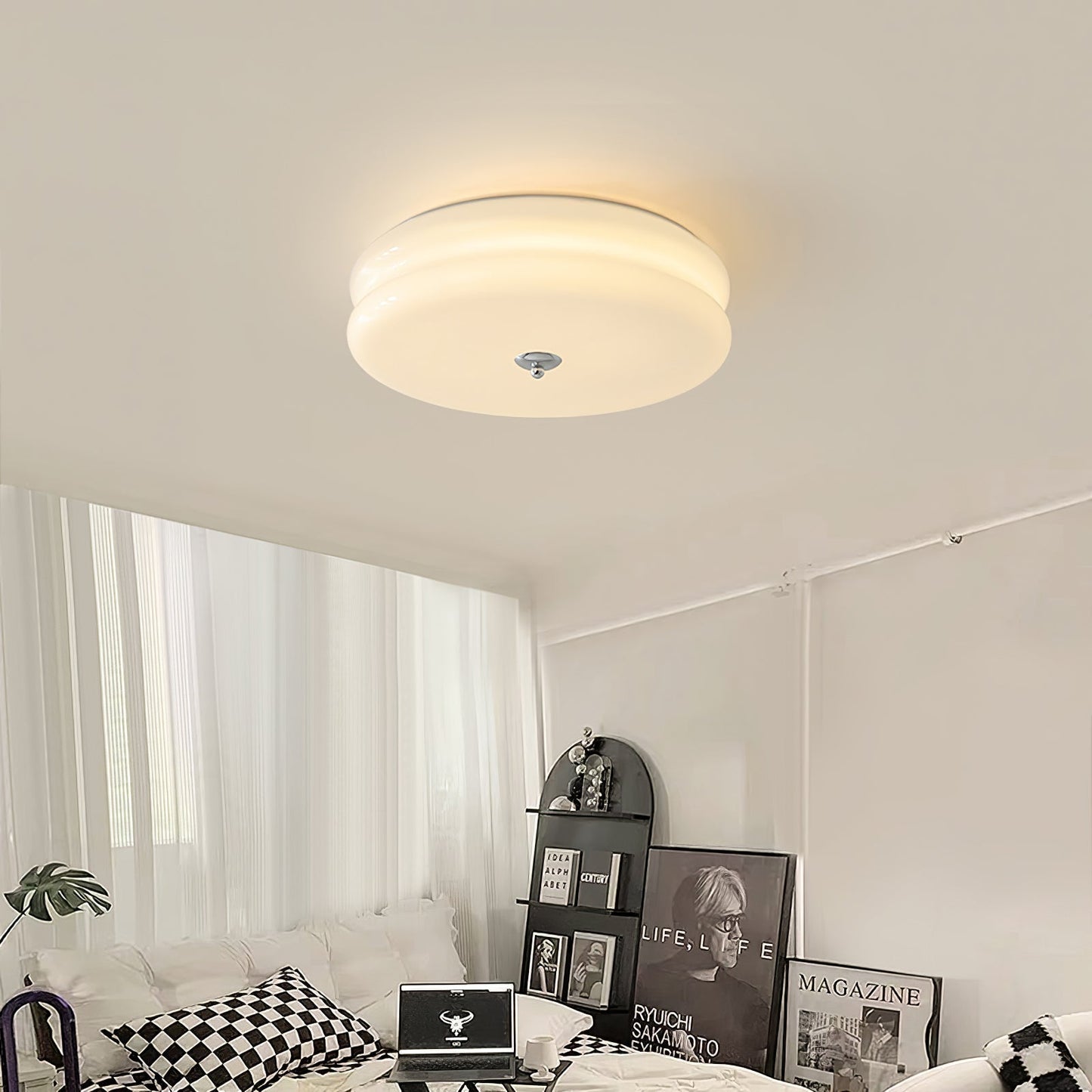 Art Deco ceiling lamp featuring a vintage iron and glass design, equipped with integrated LED light, perfect for illuminating dining rooms. 3