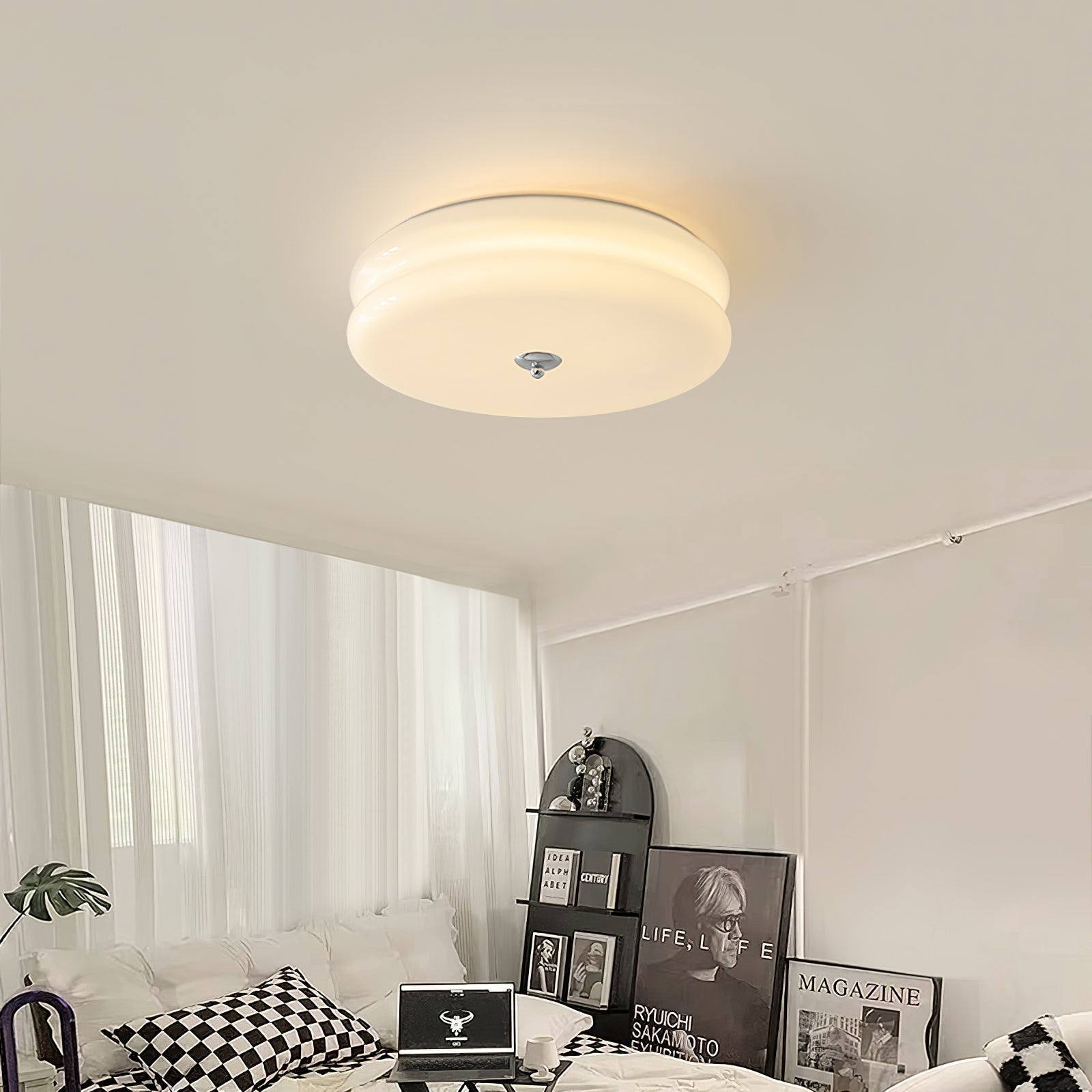 Art Deco ceiling lamp featuring a vintage iron and glass design, equipped with integrated LED light, perfect for illuminating dining rooms. 3