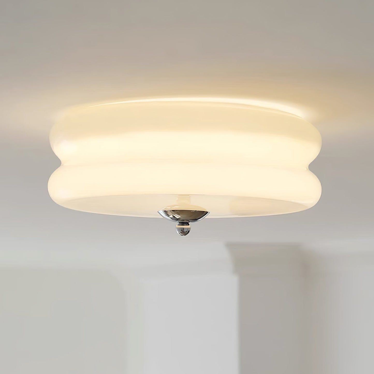 Art Deco ceiling lamp featuring a vintage iron and glass design, equipped with integrated LED light, perfect for illuminating dining rooms. 6