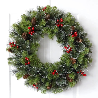 Artificial Christmas wreath featuring a lifelike floral design, perfect for festive home decor; round shape ideal for door displays during the winter season. 4
