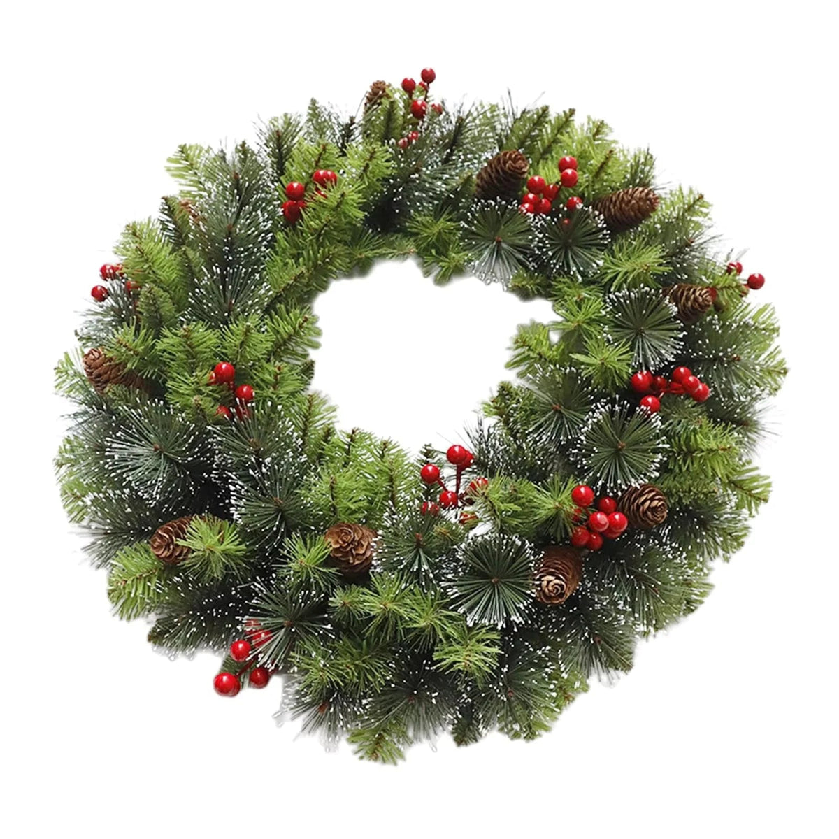 Artificial Christmas wreath featuring a lifelike floral design, perfect for festive home decor; round shape ideal for door displays during the winter season. 0