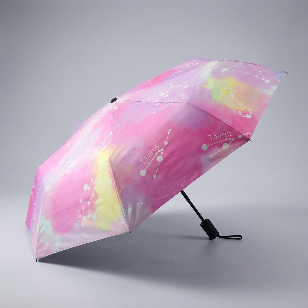 Automatic folding travel umbrella featuring wind-resistant fiberglass ribs, designed for lightweight portability and compact storage, perfect for on-the-go protection from rain and wind. 11