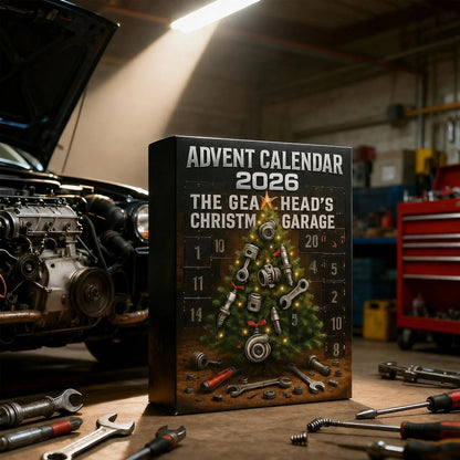 Automotive Advent Calendar 2026 featuring 24 decorative garage surprises and car-themed ornaments for a festive countdown to Christmas. 6