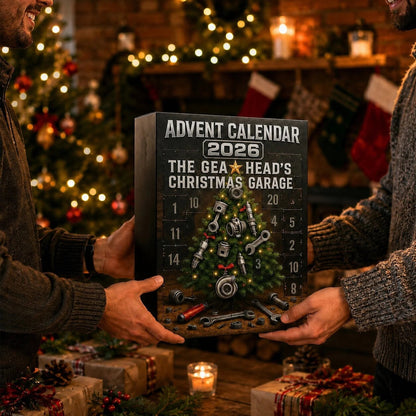 Automotive Advent Calendar 2026 featuring 24 decorative garage surprises and car-themed ornaments for a festive countdown to Christmas. 4