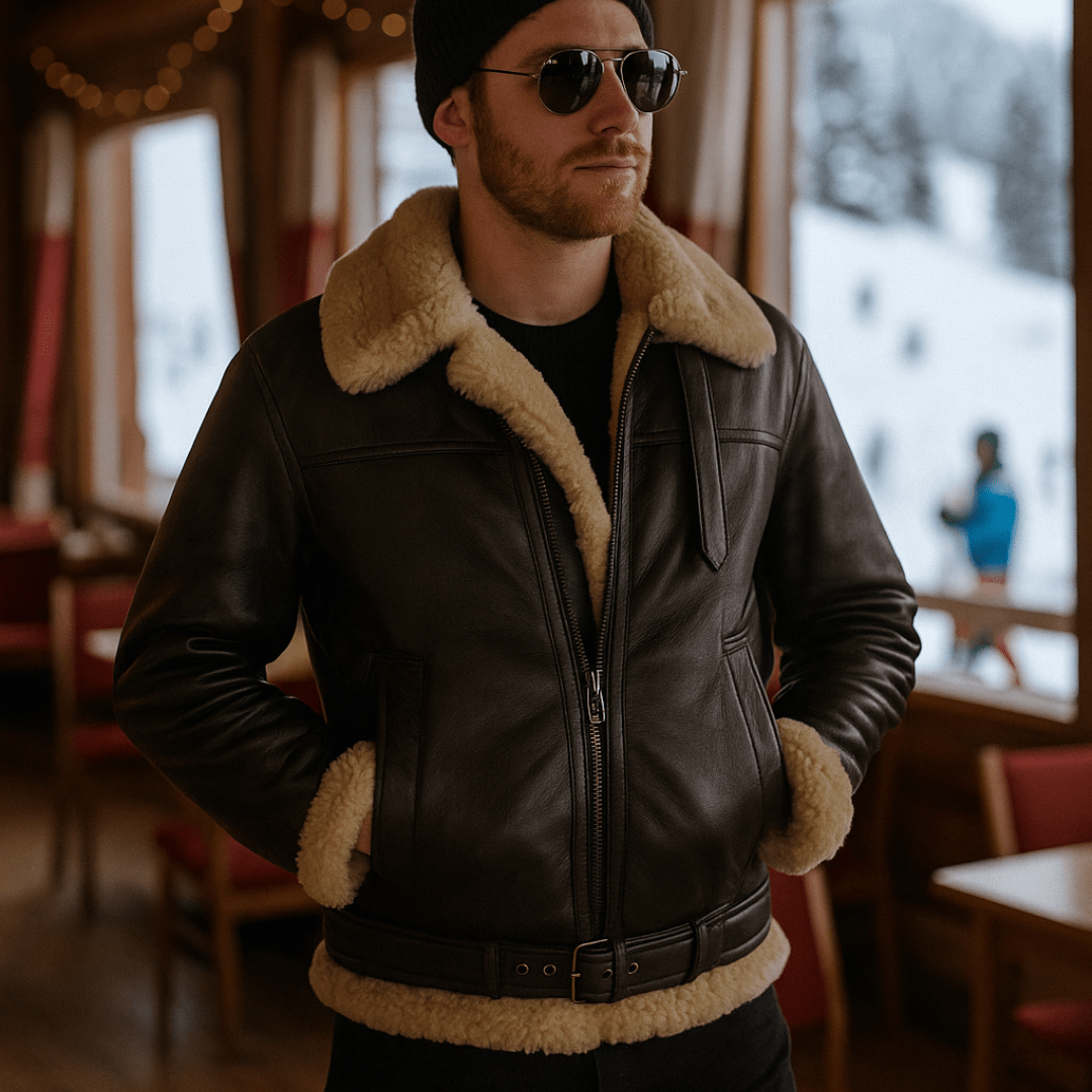 Aviator jacket with faux fur lining featuring a modern minimalist design, perfect for stylish winter outfits. 2