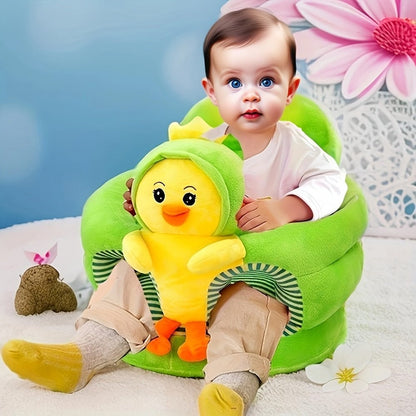Baby chair featuring a sturdy backrest and plush material, designed in a cheerful yellow bird pattern for ultimate comfort and support for infants and toddlers. 3