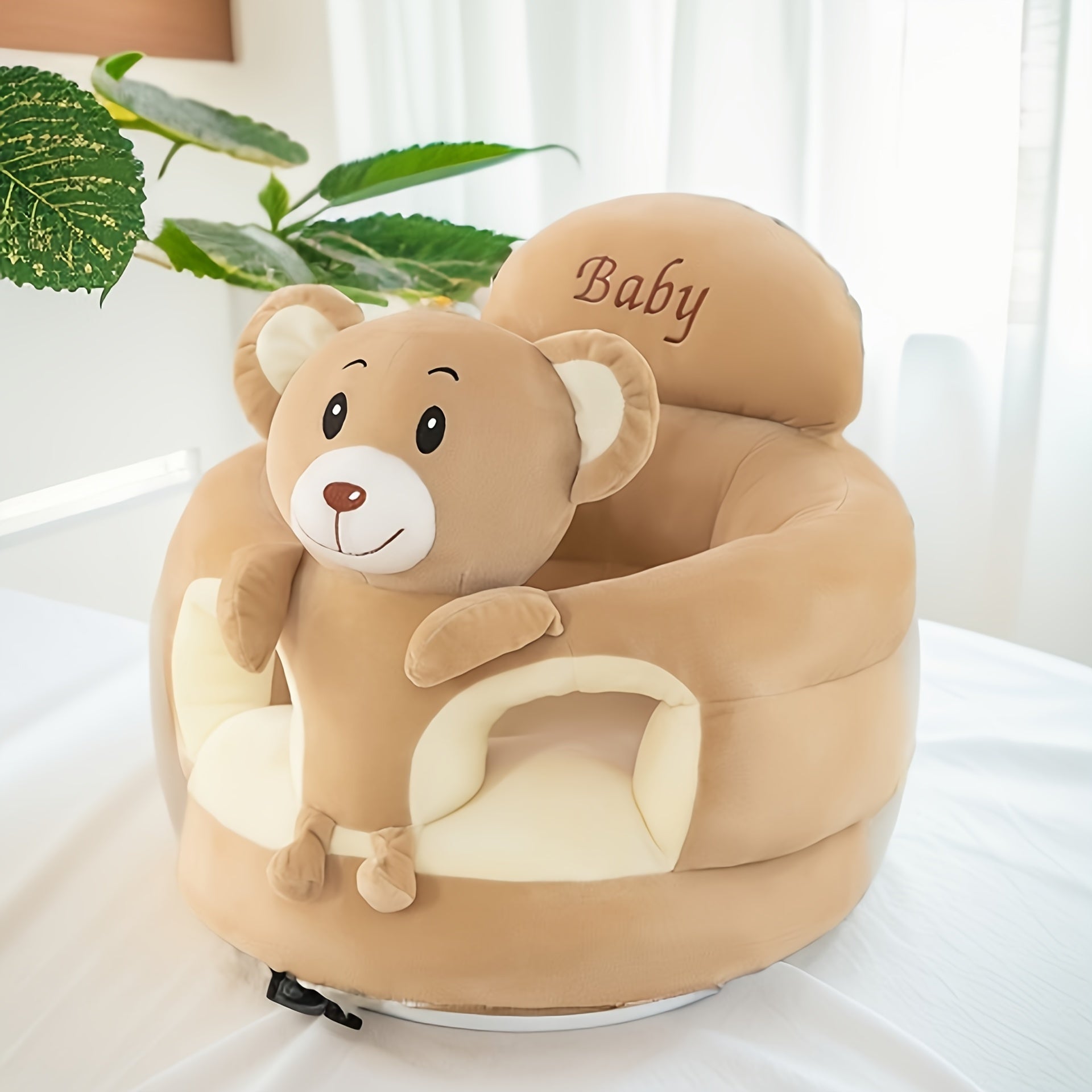 Baby chair featuring a sturdy backrest and plush material, designed in a cheerful yellow bird pattern for ultimate comfort and support for infants and toddlers. 5