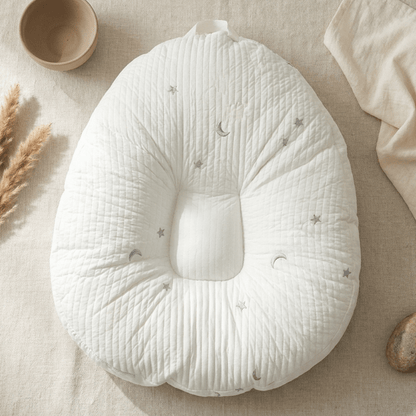 Baby lounger featuring ergonomic support, made with breathable cotton fabric, designed in a soft nest shape for optimal comfort and safety for infants. 7
