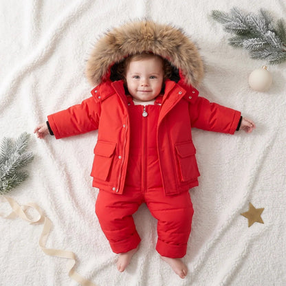 Baby puffer jacket set with full padding, designed for cold weather, suitable for children aged 9 months to 4 years, featuring a warm winter 0