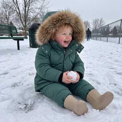 Baby puffer jacket set with full padding, designed for cold weather, suitable for children aged 9 months to 4 years, featuring a warm winter 10