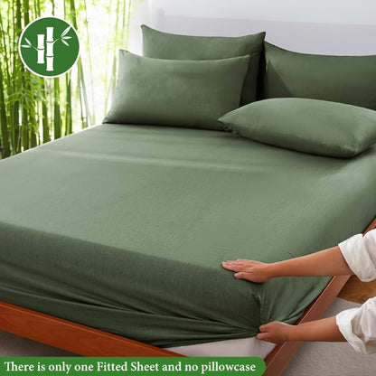 Bamboo fiber fitted sheet with deep pockets for breathable comfort, featuring cool moisture-wicking fabric ideal for a restful night's sleep. 7