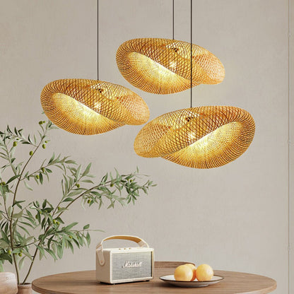 Bamboo pendant light featuring adjustable height, showcasing a Scandinavian minimalist design with natural LED lighting. 0
