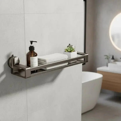 Bathroom shelf with suction cups for easy storage, made of durable carbon steel, 30 cm in size, designed for no drilling installation. 0