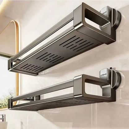 Bathroom shelf with suction cups for easy storage, made of durable carbon steel, 30 cm in size, designed for no drilling installation. 5