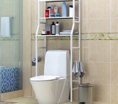 Bathroom Shelving Unit Over Toilet with 3 Shelves – Freestanding Towel Storage Rack in Neutral White 1