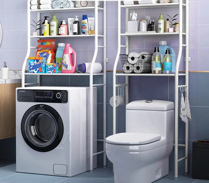 Bathroom Shelving Unit Over Toilet with 3 Shelves – Freestanding Towel Storage Rack in Neutral White 0