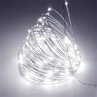Battery-powered copper fairy lights featuring energy-efficient LED options, available in multiple lengths and colors, perfect for creating a magical ambiance in any space. 3