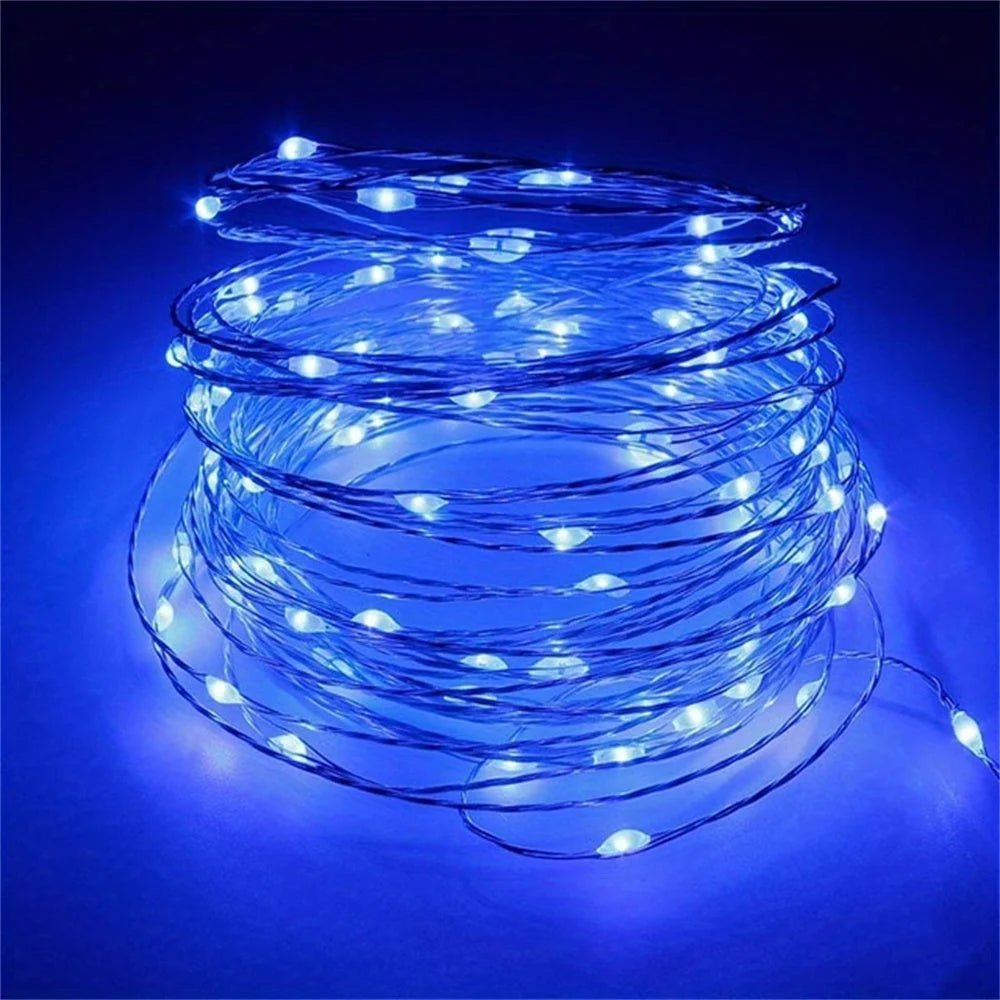 Battery-powered copper fairy lights featuring energy-efficient LED options, available in multiple lengths and colors, perfect for creating a magical ambiance in any space. 5