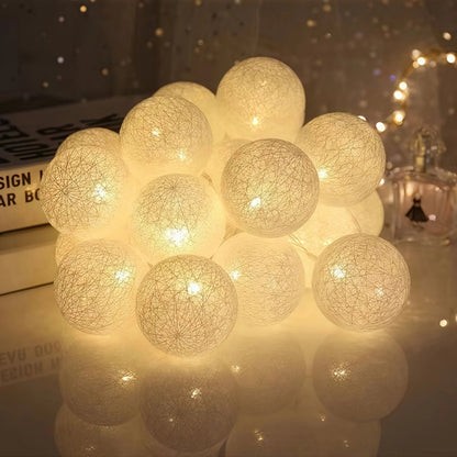 Battery-powered globe string lights featuring 10 LED white plastic spheres, perfect for indoor decoration and party ambiance. 6