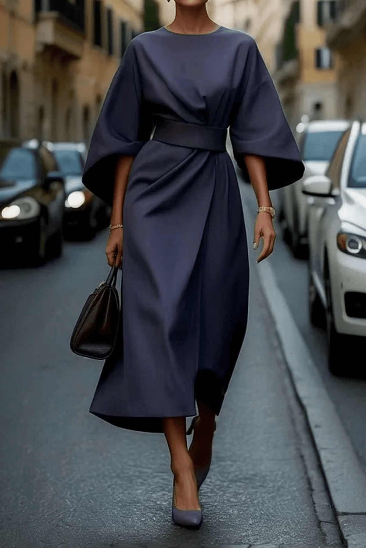 Belted black maxi dress for women featuring an elegant silhouette and long sleeves, perfect for weddings and special occasions. 0