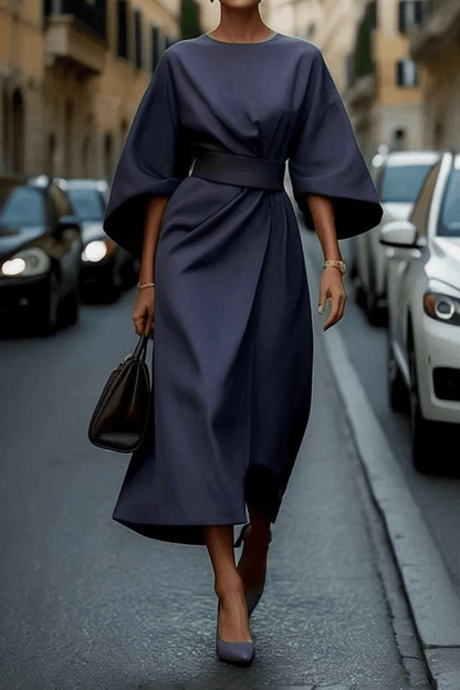 Belted black maxi dress for women featuring an elegant silhouette and long sleeves, perfect for weddings and special occasions. 0