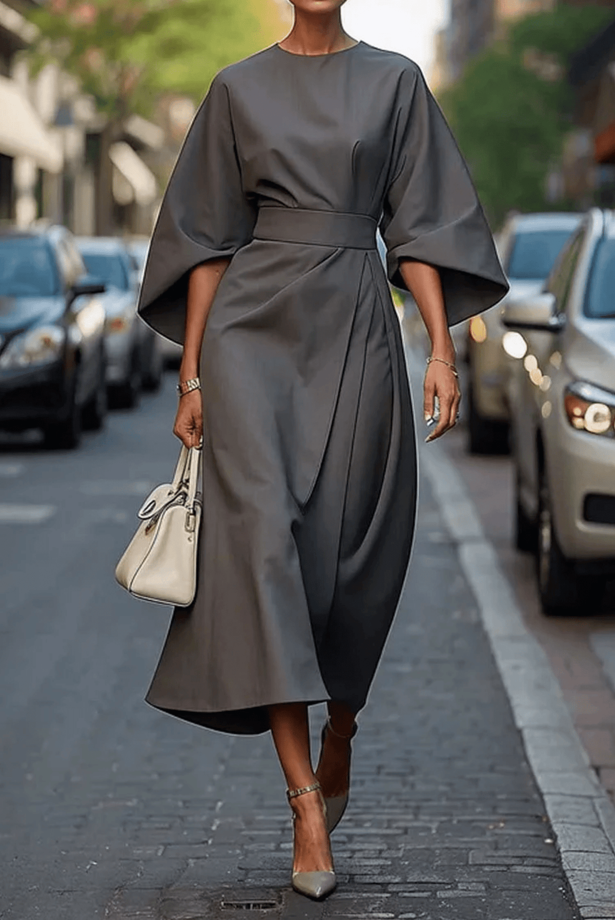 Belted black maxi dress for women featuring an elegant silhouette and long sleeves, perfect for weddings and special occasions. 4