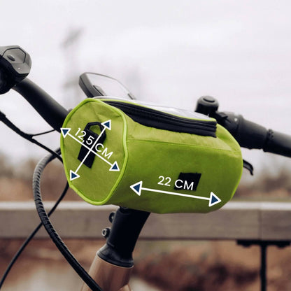 Waterproof bicycle bag with touchscreen window and secure mounting system for bike handlebars, perfect for convenient access to mobile devices while cycling. 5