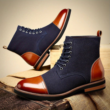 Black Leather Oxford Boots with Cushioned Insole and Closed-Lacing Design – Elegant Mens Footwear 1