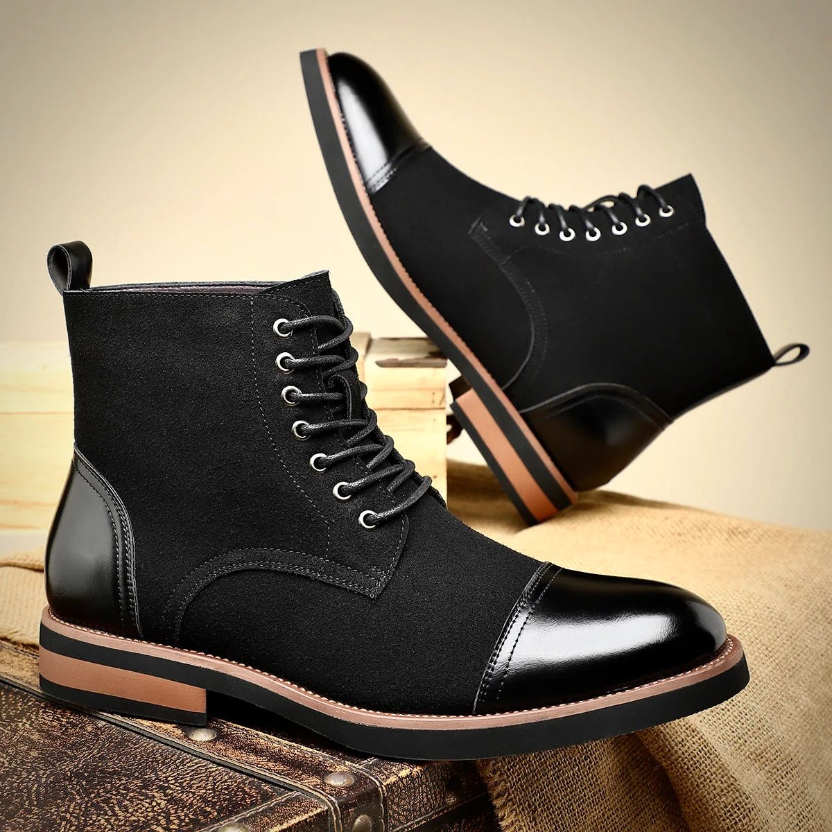Black Leather Oxford Boots with Cushioned Insole and Closed-Lacing Design – Elegant Mens Footwear 6